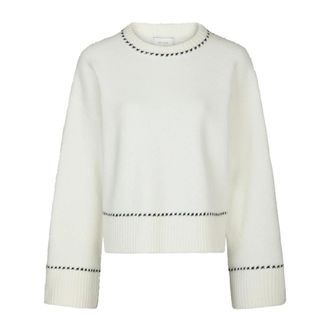 Neo Noir Off White Gebreide Blouse - Dames - Ronde hals truien - Wit - XL - Wol - Truien & Vesten