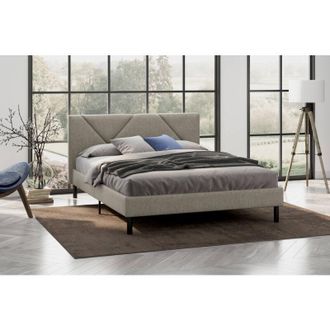 Dmora Letto alla francese Calitri, Letto imbottito in tessuto con testiera, Doghe in legno, adatto a materasso da 140x190, Tortora - Dmora