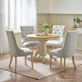 Furniturebox Padstow Wooden Extending Dining Table & 4 Belgravia Chairs in Cream | Size: 4 Person