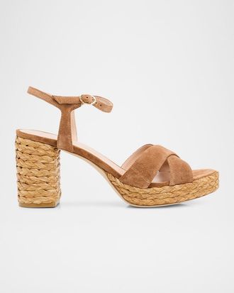 Stuart Weitzman 80mm Dayna Suede Espadrille Platform Sandals