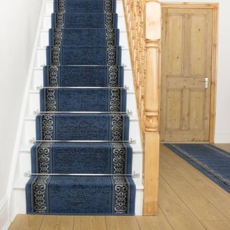 Runrug Stair Runner Carpet for Staircases - Soft & Comfy, 9mm - Tribal in Blue | Size: 80 cm x 480 cm