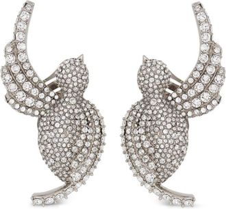 Balmain Swallow rhinestone-embellished earrings - women - Brass/Rhinestone - One Size - Silver