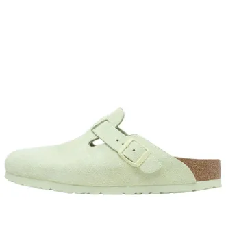 Birkenstock Boston Soft Footbed Suede Leather Narrow Fit Sandals Faded Lime 1027678