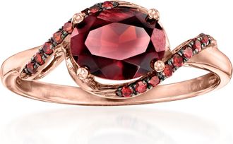 Ross-Simons Garnet and. Red Diamond Ring in 14kt Rose Gold