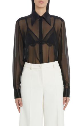 Dolce & Gabbana Sheer Stretch Silk Chiffon Blouse in Black at Nordstrom, Size 36