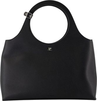 Courr&egrave;ges Zwarte leren schoudertas - Dames - Handtassen - Zwart - ONE Size - Leer - Tassen