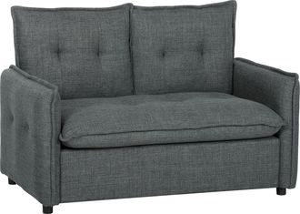 HOMCOM Homcom Sof&aacute; De 2 Plazas, Tapizado En Lino, Sof&aacute; Moderno Con Acolchado Grueso, Dise&ntilde;o Capiton&eacute;, Para Espacios Peque&ntilde;os, 131x75x85 Cm, Gris Oscuro