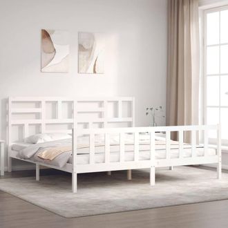 Berkfield Home Bed Frame with Headboard White Super King Size Solid Wood