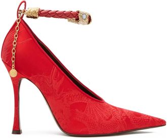 Roberto Cavalli Pumps met juwelen bandje en jacquard - Rood