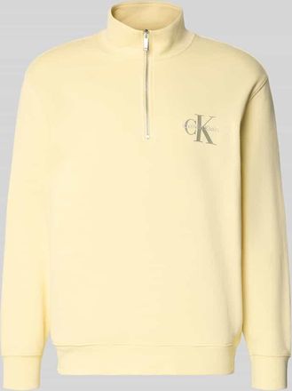Calvin Klein Jeans Sweatshirt mit Stehkragen und Rei&szlig;verschluss in Hellgelb, Gr&ouml;&szlig;e XXL