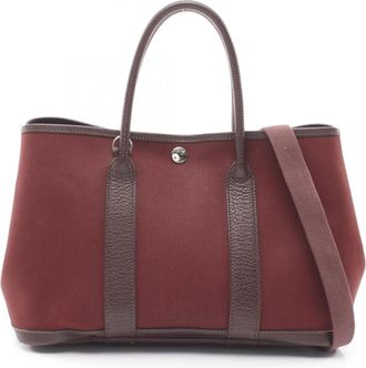 Herm&egrave;s Brown Canvas Leather Handbag Tote Bag (Pre-Owned)