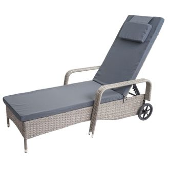 Hhg [nunca Usado] Tumbona Poly-rattan Carrara, Tumbona Relax Tumbona De Jard&iacute;n, Alu, Gris, Coj&iacute;n Gris Oscuro