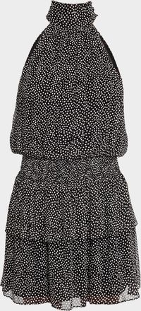 Ramy Brook Luana Polka Dot Tie-Neck Mini Dress