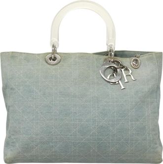 Dior Cannage Lady Blue Canvas Handbag (Pre-Owned)