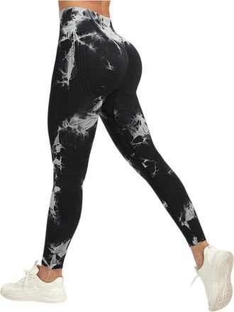 Generic Women 3D Compression Leggings Anti Cellulite Slimming Scrunch Bums Leggings High Waist Seamless Push-Up Opaque Gym Yoga Leggings C-Black, C-Black