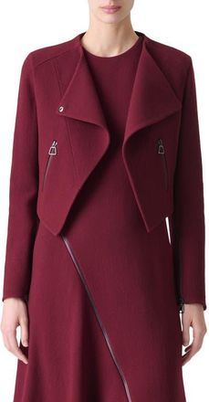 Akris Ariel Asymmetric Double Face Virgin Wool Crop Jacket in Ruby Red at Nordstrom, Size 10
