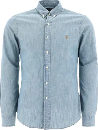 Polo Ralph Lauren Overhemden, Heren, Blauw, S, Denim, Lichtblauwe Chambray Slim-Fit Overhemd