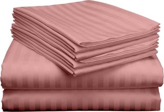 Luxury Home Dobby Stripe Sheet Set in Blush at Nordstrom Rack, Size Queen