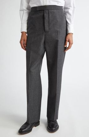 Thom Browne High Waist Back Strap Wool Trousers in Dark Grey at Nordstrom, Size 2