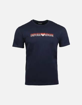 Emporio Armani Mens Emporio Armani Repeated Logo Crew-Neck T-Shirt, Armani Blue - Black - Size: 36