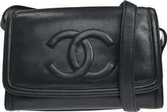 Chanel Vintage Timeless Cc Messenger Caviar Black Leather Handbag (Pre-Owned)
