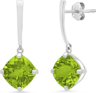 MAX + STONE 14k White Gold Solitaire Cushion-Cut Gemstone Drop Earrings (8mm)