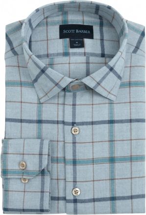 Scott Barber Mens Exploded Tattersall Flannel Shirt In Sky Heather
