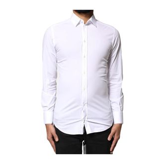 Dolce & Gabbana Wit Katoenen Slim Fit Overhemd - Heren - Zakelijke Overhemden - Wit - XS - Katoen - Overhemden