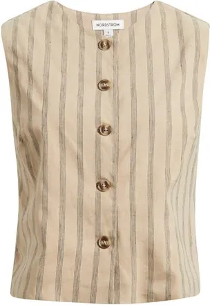 Nordstrom Stripe Linen Blend Vest in Tan- Black Sonjay Stripe at Nordstrom, Size Xx-Large