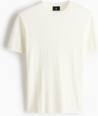H&M Slim Fit Knitted T-shirt in Cream at Nordstrom, Size Xx-Large