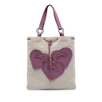 Saint Laurent Pre-owned Womens Canvas Fringed Heart Applique Tote - Lilac Textile - One Size
