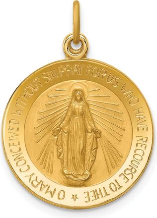 Diamond2Deal 14k Yellow Gold and Satin Solid Small Miraculous Medal Round Pendant