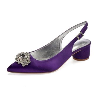 Generic Slingback Wedding Heels Womens Bridal Pointed Toe Chunky Heels Prom Evening Formal Party Pumps Shoes 4.5Cm,Dark Purple,7 UK
