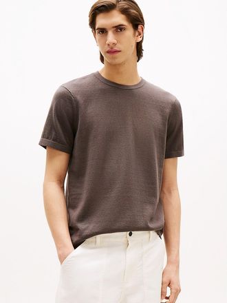 Tommy Hilfiger Mens Cotton-Linen T-Shirt Sweater - Grey - XS