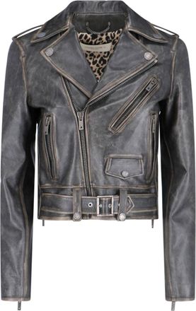 Golden Goose Biker Jacket, In Black Calfskin, Worn Effect
