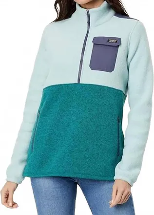 L.L.Bean Fleece Sherpa Hybrid Sweater Jacket In Smoky Blue/dark Pine