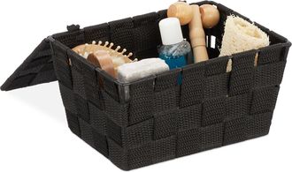Relaxdays 10 Cajas De Almacenaje Con Tapa, Cestas De Almacenamiento, Pp, 10,5 X 19,5 X 14,5 Cm, Negro