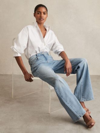 Reiss Light Blue Petite Mid-rise Flared Jeans, 30S