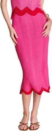 English Factory Scallop Knit Midi Skirt in Pink/Red at Nordstrom, Size Medium