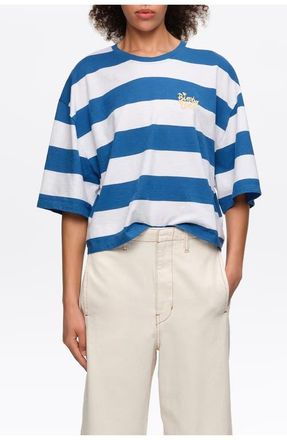 Bimba & Lola Striped Boxy Cotton T-Shirt in Blue at Nordstrom, Size X-Small Eu