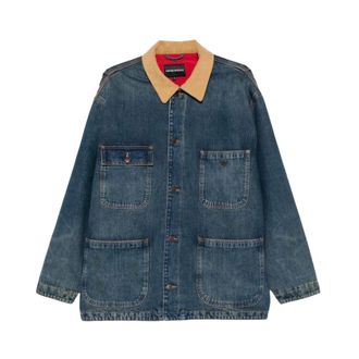 Emporio Armani Corduroy Kraag Katoenen Denim Jas - Heren - Jassen - Blauw - Maat: L Katoen