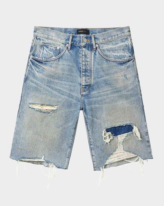 Purple Men & apos;s Faros Distressed Cotton Denim Shorts