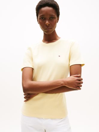 Tommy Hilfiger T-Shirt TOMMY HILFIGER SLIM CODY C-NK SS, Damen, Gr. XXL (44), frozen custard, Jersey, Obermaterial: 100% Baumwolle, unifarben, slim fit h&uuml;ftlang, Run