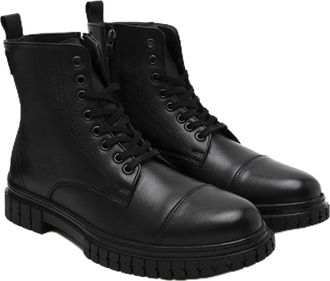 Desa Mens Leather Lace-Up Boots - Textile Lining, Plastic Sole, Flat Heel | black - 44