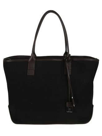 Hogan Spacious Black Leather And Canvas Shoulder Bag