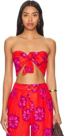Rhode Resort Toni Floral Linen Bra Top In Scarlet Bombay Bloom