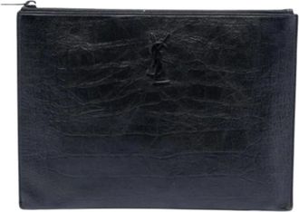 Saint Laurent Pre-owned Clutches, female, Black, Size: ONE SIZE Pre-owned Leather Clutch
