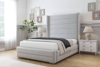 Comfort Beds Milano Plush Bed Frame - 50 Upholstered Wingback Headboard in Silver | Size: Single