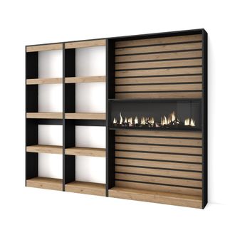 Skraut Home Librer&iacute;a Estanter&iacute;a, Estanteria Libros De Pared, 230x186x25cm, Sal&oacute;n - Comedor - Oficina, Chimenea El&eacute;ctrica, Estilo Moderno, Roble Y Negro - Skraut H