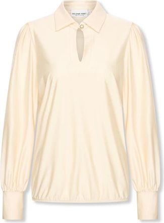 Hart by Helena Hart Overhemden, Dames, Beige, M, Elegante Ecru Blousetop met Subtiele Glans